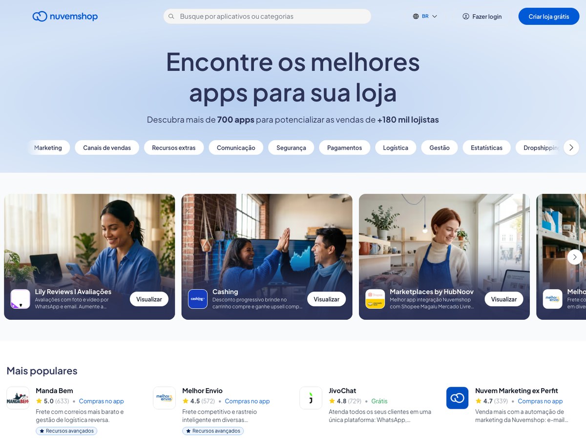 Loja de aplicativos da Nuvemshop com mais de 700 apps para lojas virtuais